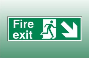 Fire exit sign down right - Fire Down Right Signs